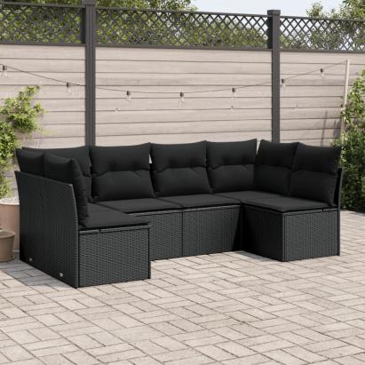 Set mobilier de grădină cu perne, 6 piese, negru, poliratan GartenMobel Dekor