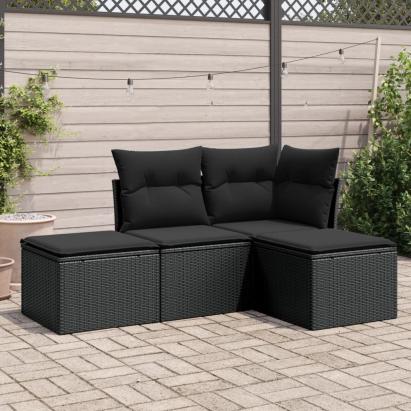 Set mobilier de grădină cu perne, 4 piese, negru, poliratan GartenMobel Dekor