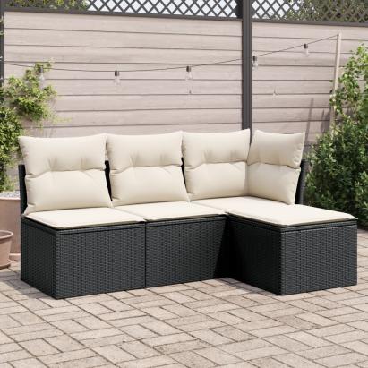 Set mobilier de grădină cu perne, 4 piese, negru, poliratan GartenMobel Dekor