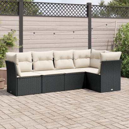 Set mobilier de grădină cu perne, 5 piese, negru, poliratan GartenMobel Dekor