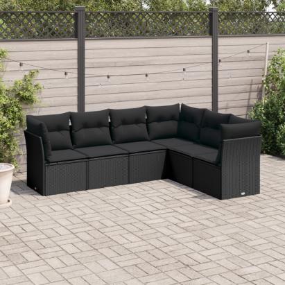 Set mobilier de grădină cu perne, 6 piese, negru, poliratan GartenMobel Dekor