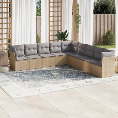 Set canapele de grădină, 9 piese, cu perne, bej, poliratan GartenMobel Dekor