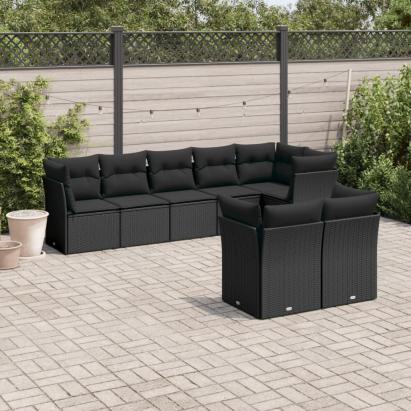 Set mobilier de grădină cu perne, 8 piese, negru, poliratan GartenMobel Dekor