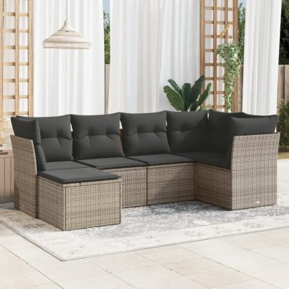 Set mobilier grădină cu perne, 6 piese, gri, poliratan GartenMobel Dekor