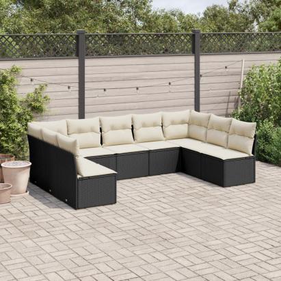 Set mobilier de grădină cu perne, 9 piese, negru, poliratan GartenMobel Dekor