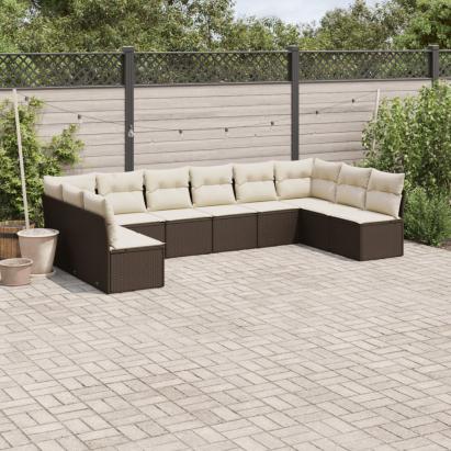 Set canapele de grădină cu perne, 10 piese, maro, poliratan GartenMobel Dekor