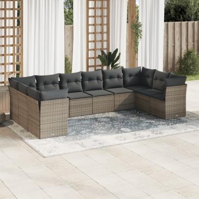 Set mobilier de grădină cu perne, 10 piese, gri, poliratan GartenMobel Dekor