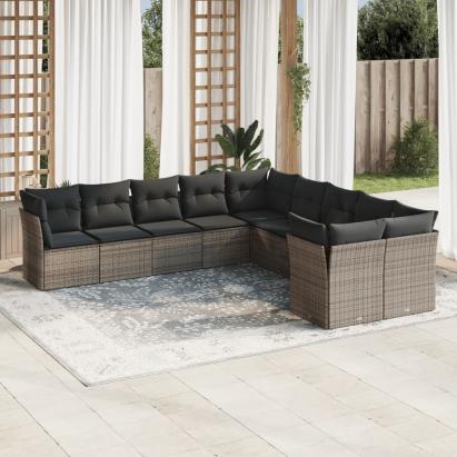 Set mobilier de grădină cu perne, 10 piese, gri, poliratan GartenMobel Dekor