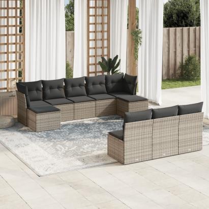 Set mobilier de grădină cu perne, 10 piese, gri, poliratan GartenMobel Dekor