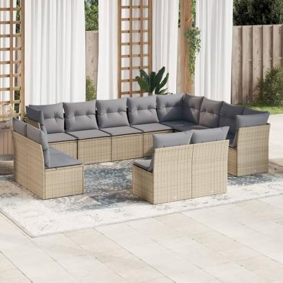 Set canapele de grădină cu perne, 12 piese, bej, poliratan GartenMobel Dekor