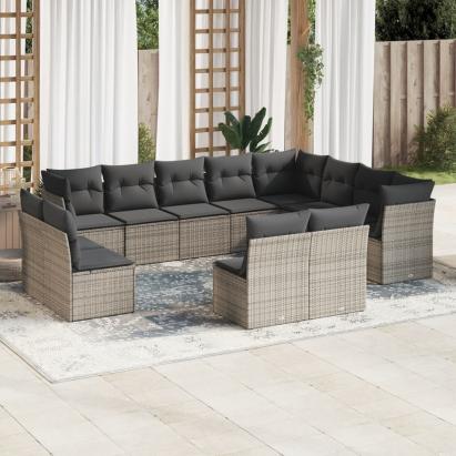 Set canapea de grădină cu perne, 12 piese, gri, poliratan GartenMobel Dekor