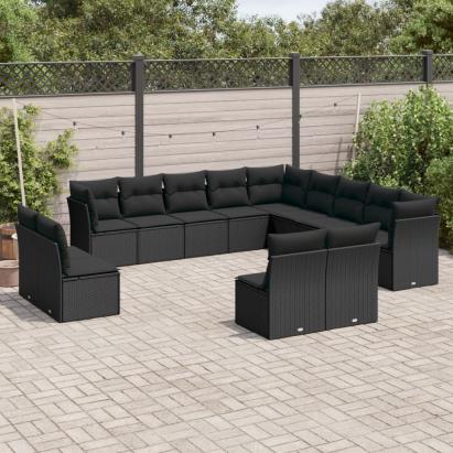 Set mobilier de grădină cu perne, 13 piese, negru, poliratan GartenMobel Dekor