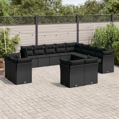 Set mobilier de grădină cu perne, 13 piese, negru, poliratan GartenMobel Dekor