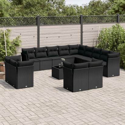 Set mobilier de grădină cu perne, 14 piese, negru, poliratan GartenMobel Dekor