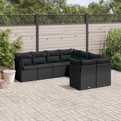 Set mobilier de grădină cu perne, 8 piese, negru, poliratan GartenMobel Dekor