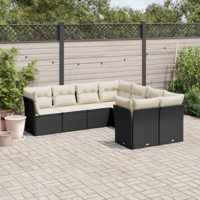Set mobilier de grădină cu perne, 8 piese, negru, poliratan GartenMobel Dekor