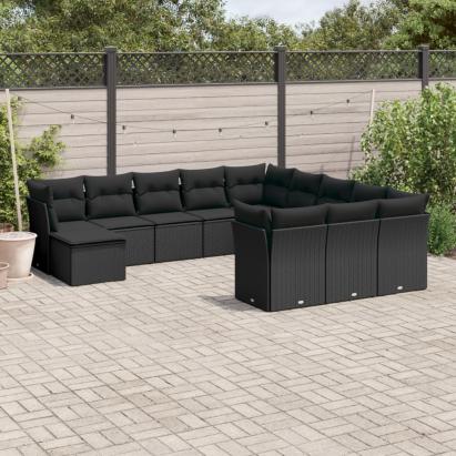 Set canapele de grădină, 12 piese, cu perne, negru, poliratan GartenMobel Dekor