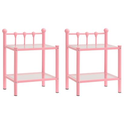 Noptiere, 2 buc., roz și transparent, metal și sticlă GartenMobel Dekor