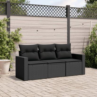Set mobilier de grădină cu perne, 3 piese, negru, poliratan GartenMobel Dekor