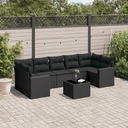 Set mobilier de grădină cu perne, 8 piese, negru, poliratan GartenMobel Dekor