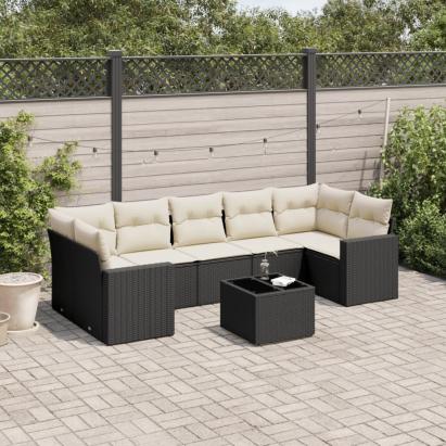 Set mobilier de grădină cu perne, 8 piese, negru, poliratan GartenMobel Dekor