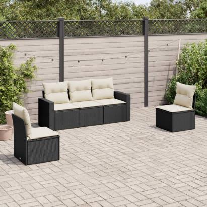 Set mobilier de grădină cu perne, 5 piese, negru, poliratan GartenMobel Dekor
