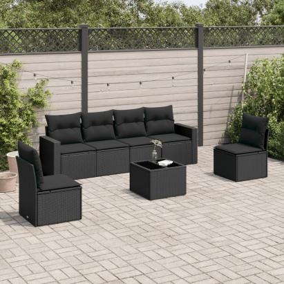 Set canapele de grădină cu perne, 7 piese, negru, poliratan GartenMobel Dekor
