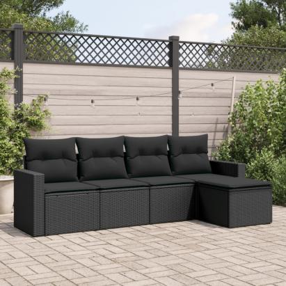 Set mobilier de grădină cu perne, 5 piese, negru, poliratan GartenMobel Dekor