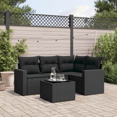 Set mobilier de grădină cu perne, 5 piese, negru, poliratan GartenMobel Dekor
