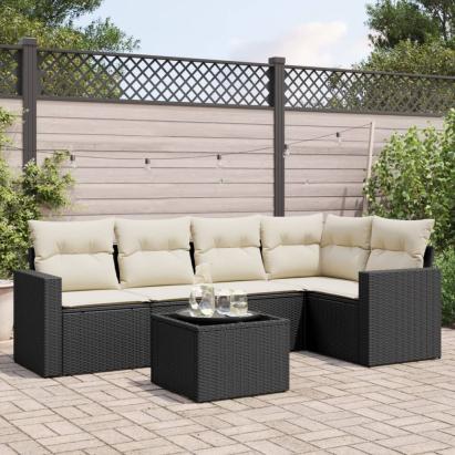 Set mobilier de grădină cu perne, 6 piese, negru, poliratan GartenMobel Dekor
