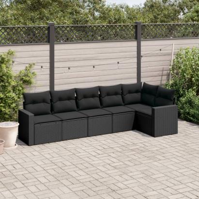 Set mobilier de grădină cu perne, 6 piese, negru, poliratan GartenMobel Dekor