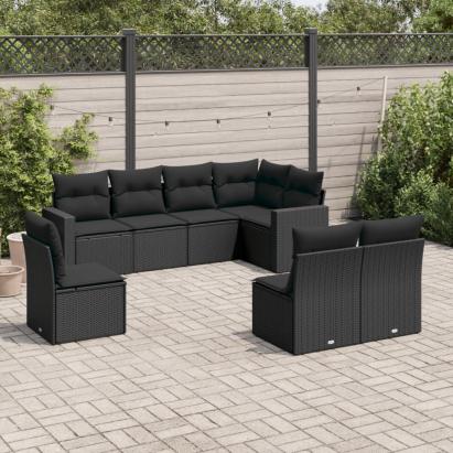 Set mobilier de grădină cu perne, 8 piese, negru, poliratan GartenMobel Dekor