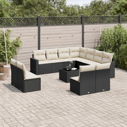 Set canapele de grădină, 12 piese, cu perne, negru, poliratan GartenMobel Dekor