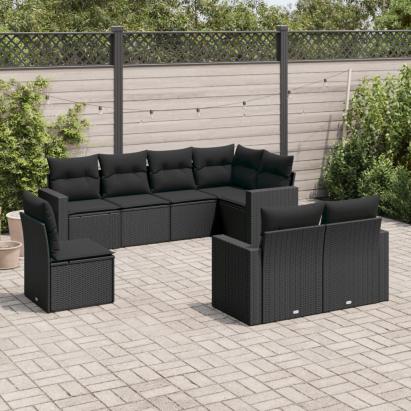 Set mobilier de grădină cu perne, 8 piese, negru, poliratan GartenMobel Dekor