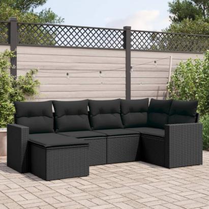 Set mobilier de grădină cu perne, 6 piese, negru, poliratan GartenMobel Dekor