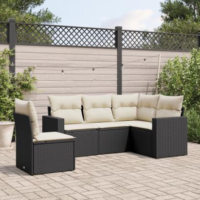 Set mobilier de grădină cu perne, 5 piese, negru, poliratan GartenMobel Dekor