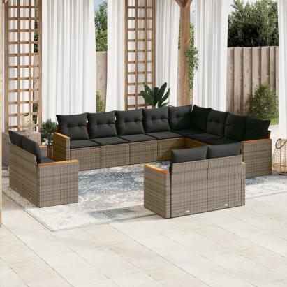 Set canapea de grădină cu perne, 12 piese, gri, poliratan GartenMobel Dekor
