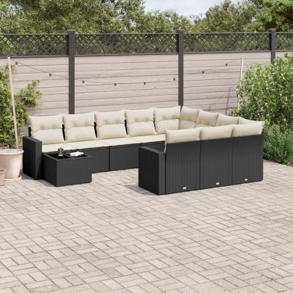 Set canapele de grădină cu perne, 11 piese, negru, poliratan GartenMobel Dekor