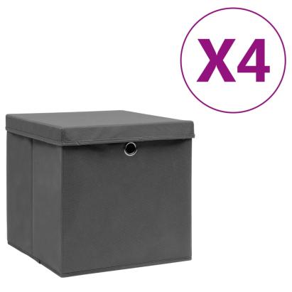 Cutii depozitare cu capac, 4 buc., gri, 28x28x28 cm GartenMobel Dekor