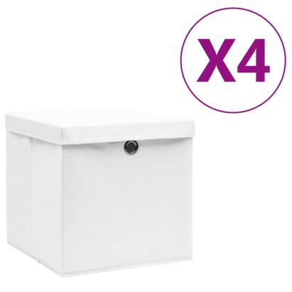 Cutii depozitare cu capace, 4 buc., alb, 28x28x28 cm GartenMobel Dekor