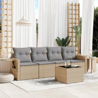 Set canapele de grădină cu perne, 5 piese, bej, poliratan GartenMobel Dekor