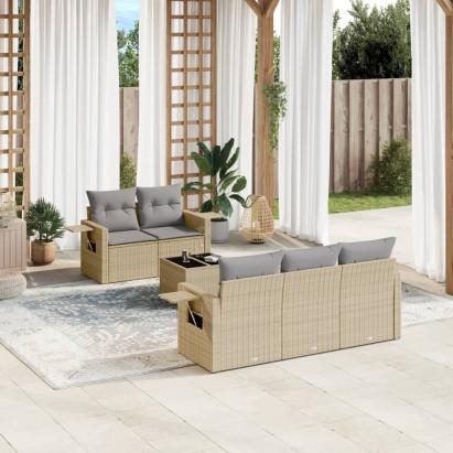 Set canapele de grădină cu perne, 6 piese, bej, poliratan GartenMobel Dekor