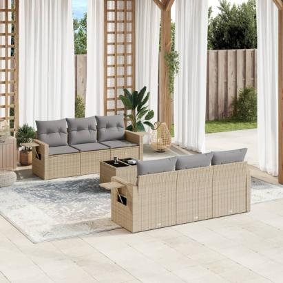 Set canapele de grădină, 7 piese, cu perne, bej, poliratan GartenMobel Dekor