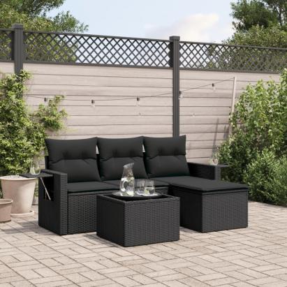Set mobilier de grădină cu perne, 4 piese, negru, poliratan GartenMobel Dekor