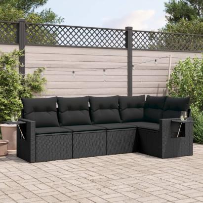 Set mobilier de grădină cu perne, 5 piese, negru, poliratan GartenMobel Dekor