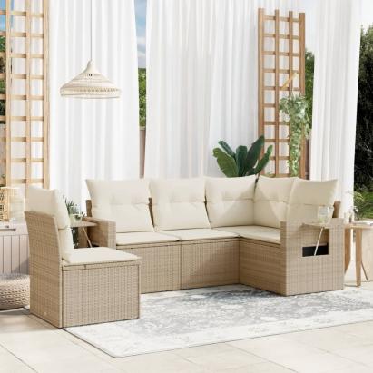 Set canapele de grădină cu perne, 5 piese, bej, poliratan GartenMobel Dekor