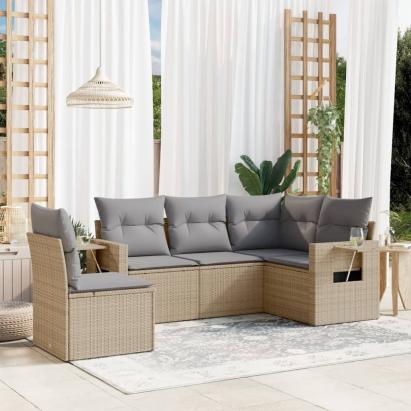 Set canapele de grădină cu perne, 5 piese, bej, poliratan GartenMobel Dekor