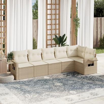 Set canapele de grădină cu perne, 6 piese, bej, poliratan GartenMobel Dekor