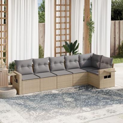 Set canapele de grădină cu perne, 6 piese, bej, poliratan GartenMobel Dekor
