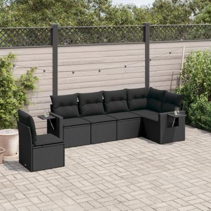 Set mobilier de grădină cu perne, 6 piese, negru, poliratan GartenMobel Dekor